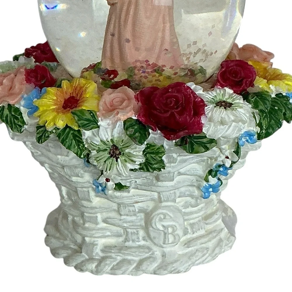 Snow Globe Egg Shape Easter Girl in Basket Vintage Cracker Barrel Collectible 90